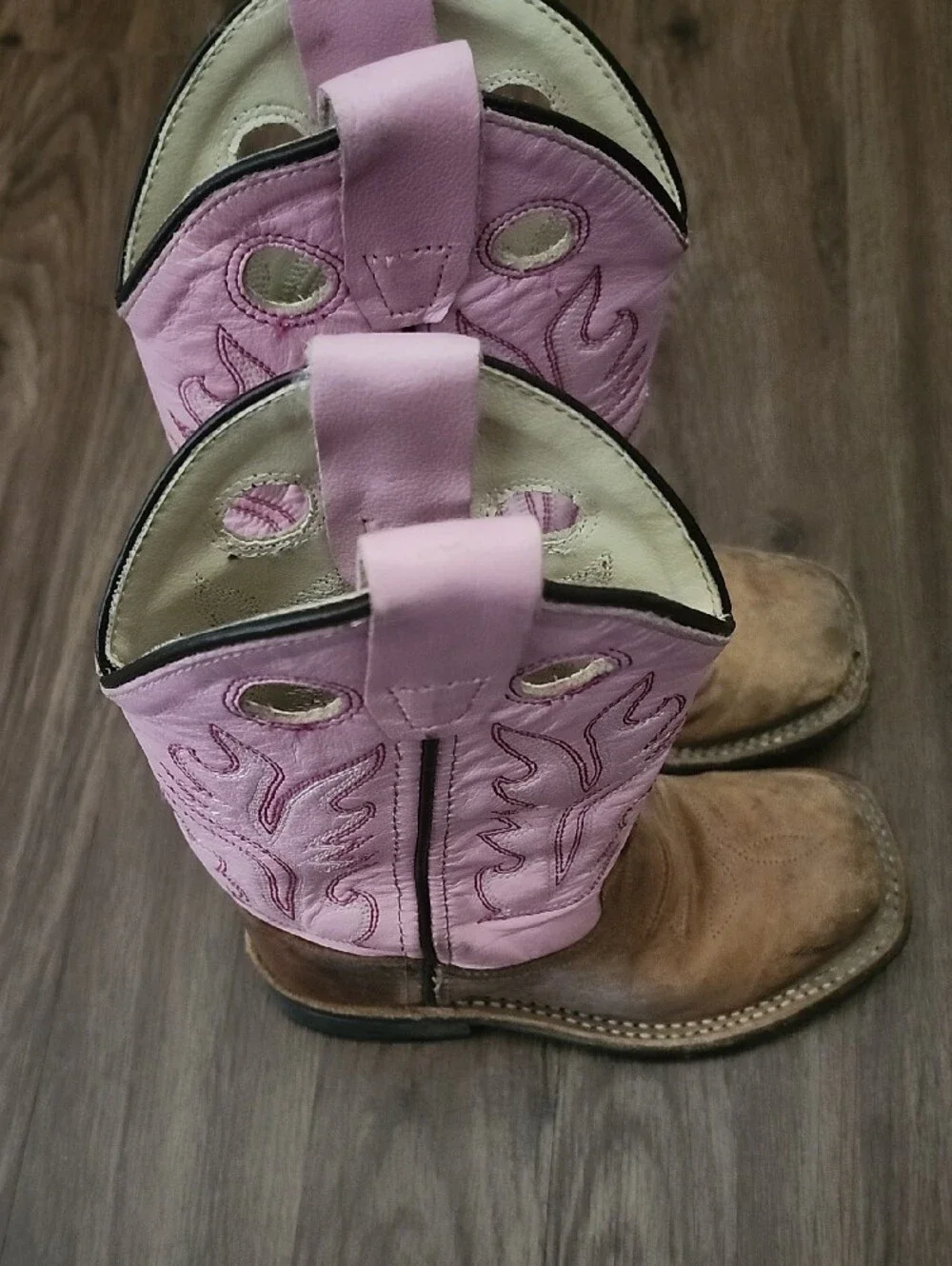 Girls Pink Shaft Brown Leather Boots Size 9